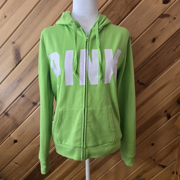 Victoria's Secret PINK Full Zip Hoodie Lime‎ Neon Green Bloom Medium - Picture 1 of 6